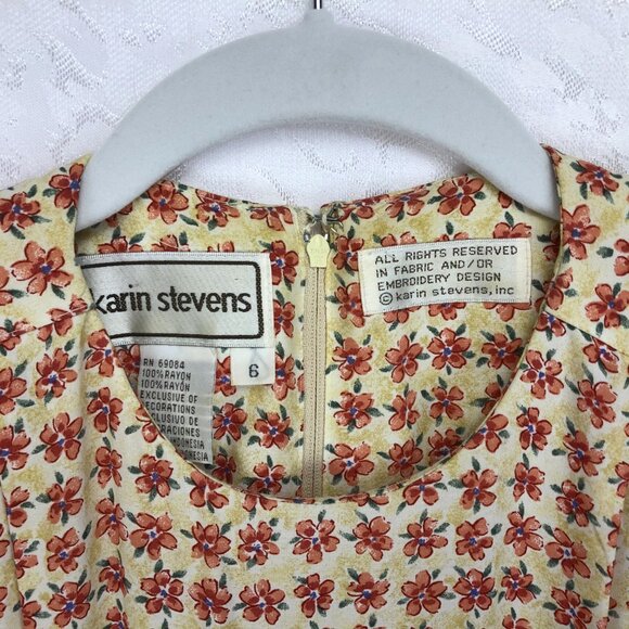 Karin Stevens Vintage 100% Rayon Floral Midi Dress Cottagecore Cream&Orange Sz 6 - Picture 5 of 15